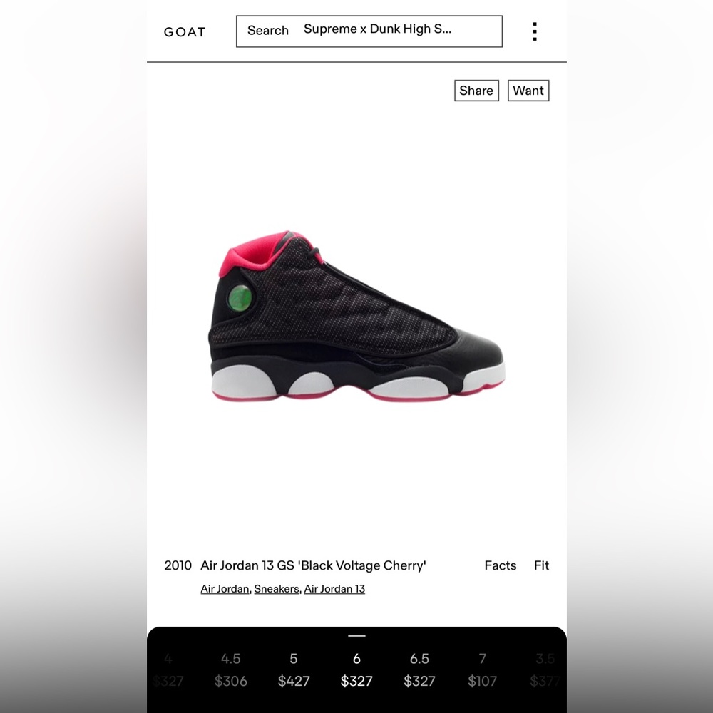 2010 Air Jordan 13 GS 'Black Voltage Cherry' sneakers